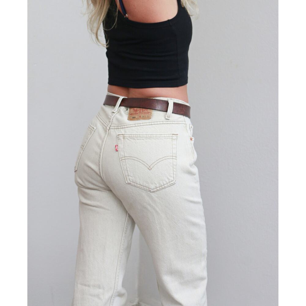1990's  Levi's 501 USA Made Oatmeal Button Fly Jeans Women's SM MD 32" 33" Waist - Picture 7 of 11